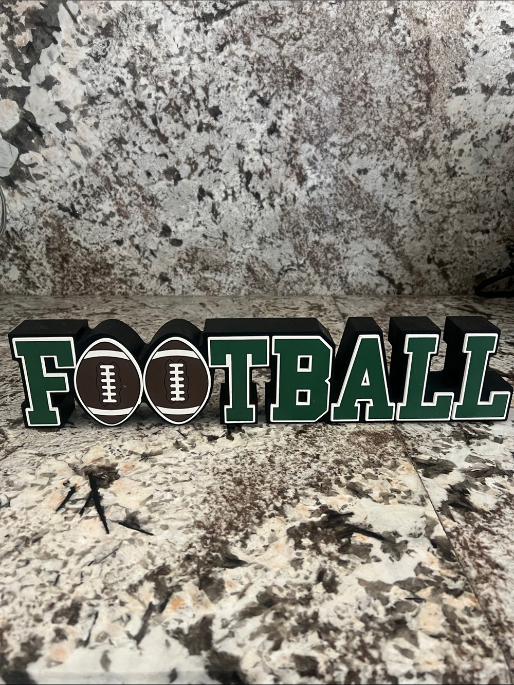 Football Wooden Block Sign in Green and Black
